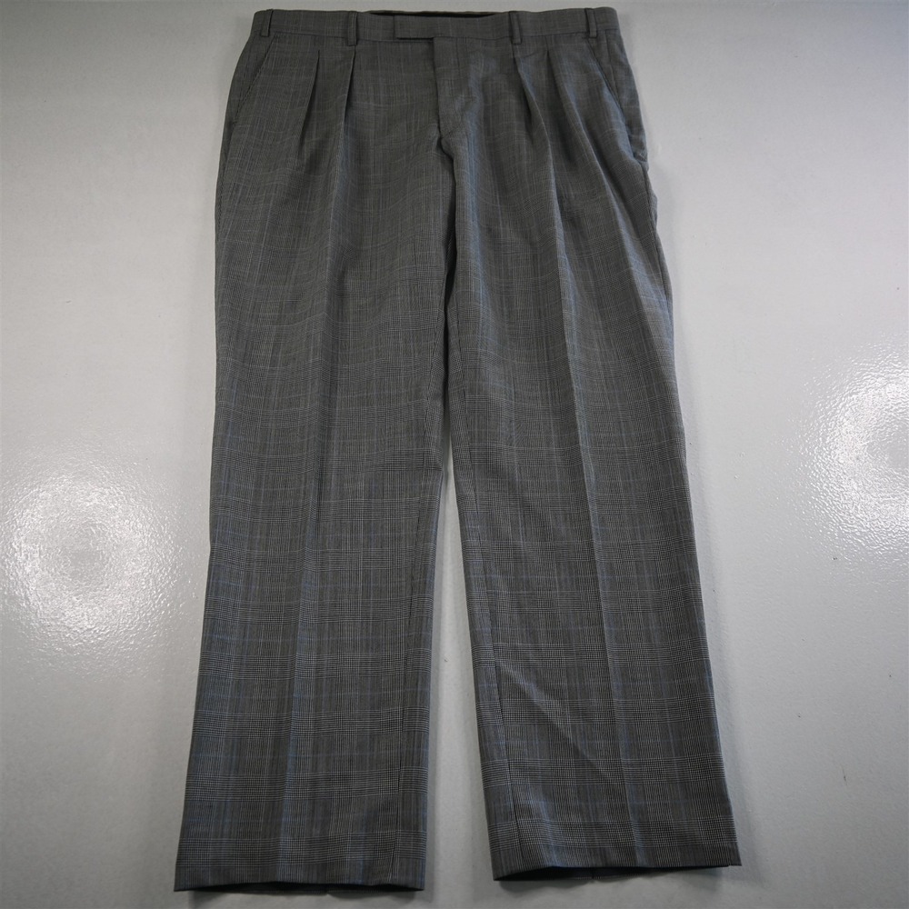 Bespoke 40x34 Gray Glenn‎ Check Wool Pleated Front Mens Pants